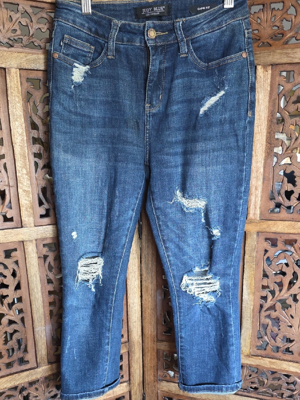 Judy Blue Dark Blue Distressed Ankle Jeans
